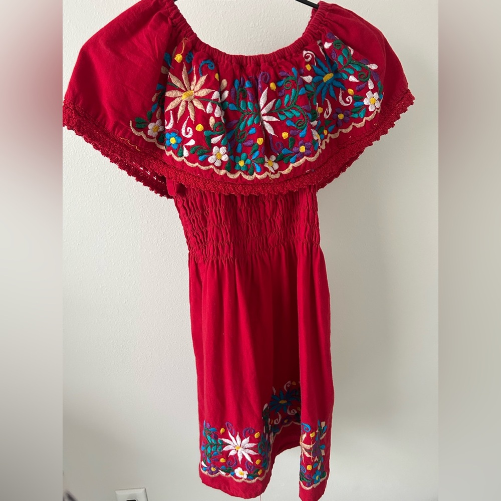 Embroidered Red Kids Casual Dress